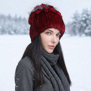 Women Winter Rabbit Fur <b>Beanies</b> <b>Hats</b> Fashion <b>Lady</b> Winter Warm Genuine Rabbit Fur Caps Casual - Product Image 1