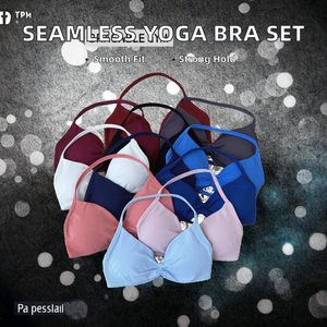 Ruched Seamless Breathable Yoga <b>Set</b> Sportswear for Gym Bra Strappy Sports Bra <b>2</b> <b>Piece</b> <b>Set</b> V-neck High Support Workout Clothes - Product Image 2