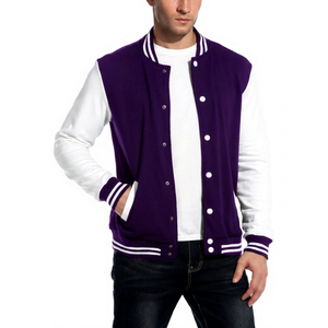 Veste universitaire pour homme, violette et blanche, style preppy, coupe classique, col rabattu, fermeture boutonnée, automne, coton, polyester - Product Image 1