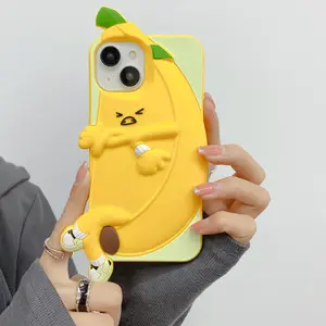 韩国可爱3D香蕉鞋硅胶手机套iPhone 14 Pro Max 11 12 13 Pro Max搞笑创意卡通防震套