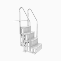 Échelle de piscine en plastique renforcé blanc avec barre transversale antidérapante, 3 marches, pour piscine creusée, avec double main courante
