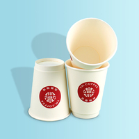 Gobelets en papier jetables blancs personnalisés en gros avec impression de logo rouge pour café et boissons chaudes