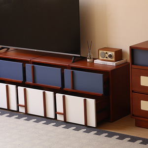 Meuble TV modulaire en bois massif style Bauhaus, coloré et fonctionnel pour salon - Product Image 3