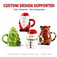 Tasses à café/thé en céramique 3D en forme de Noël avec couvercle - Père Noël/Bonhomme de neige/Renne/Arbre - Cadeaux de Noël et décoration intérieure