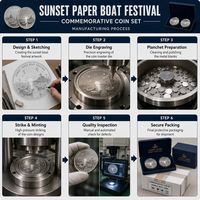 Moneda Conmemorativa Personalizada del Festival del Barco de Papel al Atardecer, con Relieve 3D, de Aleación de Zinc, con Caja de Regalo, Sin Pedido Mínimo