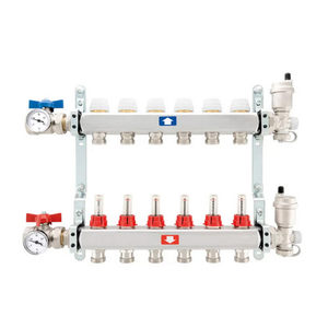 Colector Preensamblado Completo con Medidores de Flujo de 3 Vías 1 x 3/4 para Sistemas HVAC - Product Image 1