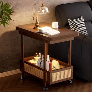 Solid Wood Mobile <b>Coffee</b> <b>Table</b> With Storage Shelf And <b>Wheels</b> For Living Room Sofa Side Cabinet - Product Image 2