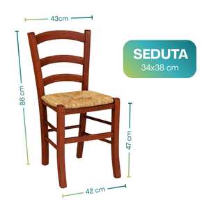 Sedia Rustica in Legno con Seduta in Paglia 43x42x86 Cm, Robusta e Tradizionale per la Casa - Product Image 2