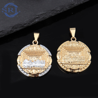 Pendentif bicolore en or plaqué or 18 carats, micro-pavé de zircon, motif Zamzam Well & Kabba, pendentif miniature mosquée islamique pour hommes et femmes