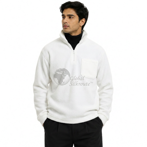 Nouveau sweat à capuche en polaire épaisse avec broderie de logo personnalisé, fermeture éclair 1/4, col montant, tricoté ample pour l'hiver, unisexe - Product Image 3