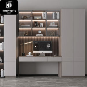 أرفف غرف معيشة فرنسية عتيقة من YVT ، أرفف كتب خشبية خشبية ، أرفف كتب بخزانة مع غطافات - Product Image 2