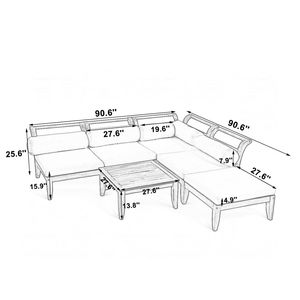 Ensemble de canapé de patio extérieur <span class=keywords><strong>TOPMAX</strong></span> en bois d'acacia moderne, 6 pièces, modulaire, en forme de L, avec table basse et 5 coussins, respectueux de l'environnement - Product Image 6