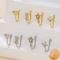 ZUOLA Vente en gros Manchette de nez en laiton en forme de U avec zircone cubique, anneau de nez en forme de cœur, clip de nez non-percable pour femme, bijoux de mode