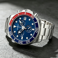 Jam Tangan Quartz Kustomisasi Mewah untuk Pria Bezel Dua Warna Merah dan Biru Mesin ETA Seastar T120 Jam Tangan Kronograf Selam