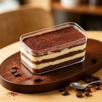 Boîte à dessert transparente en gros pour tiramisu, boîte carrée en plastique PS transparent, emballage pour gâteau, boîte d'emballage pour pâtisserie avec couvercle