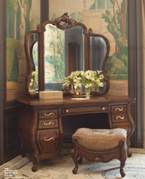 Ensemble de vanité de maquillage de structure en bois de conception française avec l'ensemble victorien européen de coiffeuse de miroir