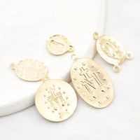 Charmes de médailles catholiques de forme ovale, pendentif Vierge Marie en or 14 carats pour la fabrication de colliers chrétiens en relief