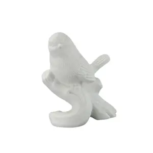 simple decoration craft white glazed ceramic tree head birds figurines