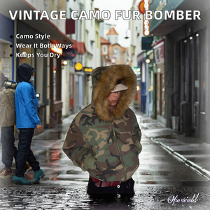 เสื้อแจ็คเก็ตบอมเบอร์ผู้ชาย คอตั้ง ซิปหน้า ขนเทียม ลายพราง แบบกลับด้านได้ สไตล์วินเทจ ล้างสี  แบบสตรีทแวร์  สำหรับฤดูหนาว  มีสินค้าในสต็อก  รับผลิตแบบ ODM - Product Image 2