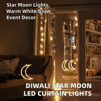Guirlande lumineuse de Noël pour fenêtre, rideau LED, étoiles, lune, lumières décoratives, mariage, fête, blanc chaud à intensité variable, IP44
