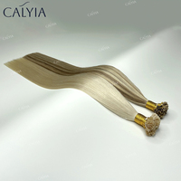 Extensiones de Cabello Humano CALYIA con Punta Plana, Cabello Ruso Remy con Punta Plana de Queratina, Cabello Eslavo de 28 Pulgadas, Doble Trama