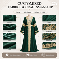 Nouveauté vêtements islamiques pour femmes musulmanes, abaya turque élégante à manches longues brodée, prix de gros