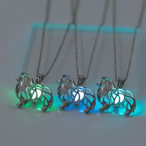 European And American Personality Women'S Creative Electroplated Siberian Dog Luminous Glow Cage Alloy Pendant Necklace