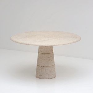 Table à manger ronde en travertin sculpté à la main, table de conférence de style scandinave, prix de gros - Product Image 4