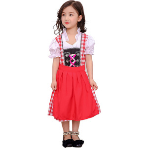Girls Bavarian Traditional Dirndl <b>Dress</b> Red Blue Stage Performance Dance Costume Spandex Kids Folkwear - Product Image 4