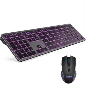 Wireless Keyboard and Mouse Combo with 7 Colors Backlit Full Size Keyboard & Mouse Set Rechargeable Keyboard Set