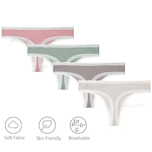 Green Envoy Sexy Lace G-String Thongs for Women Ribbed Fabric <strong>Cotton</strong> Underwear Low Rise Panties Ropa Interior Mujer Tanga - Product Image 4