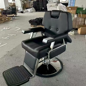Chaise de barbier noire pour salon de coiffure masculine, meubles en cuir synthétique fabriqués à la main, à vendre - Product Image 4