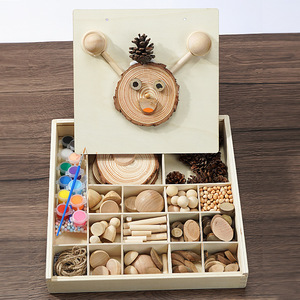 Kit de manualidades de madera, materiales de pintura DIY para niños, suministros de arte con ramas de árbol, piezas de madera natural y pinturas - Product Image 1