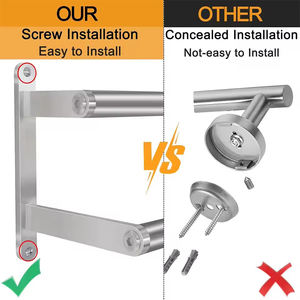 Porte-serviettes mural double sans perçage pour salle de bain, séchoir à serviettes, support de rangement à 2 niveaux, couleur argent - Product Image 3