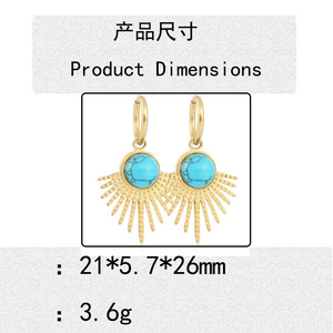 ต่างหูทรงหยดน้ำสีเขียวขุ่นประดับทองรูปดาว ดีไซน์แบบ Bezel Setting เครื่องประดับแฟชั่น 19036 - Product Image 4
