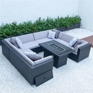 Wicker Patio Patio Furniture Set Outdoor Wicker Rattan Garden Furniture Sofa Set With Fire Pit Table