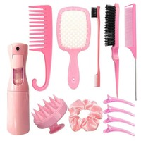 Lot de 12 bouteilles de spray portables écologiques en plastique pour soins capillaires, avec peigne lissant et brosses de massage du cuir chevelu – Vente en gros