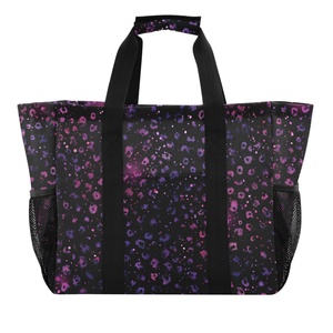 <b>Extra</b> <b>Large</b> Black Leopard <b>Print</b> Patterns Customs logo Mesh Pocket Wash Tote Beach Bag - Product Image 1