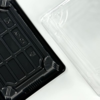 Barquettes jetables noires en PET avec couvercles transparents, rectangulaires, personnalisables, pour sushis japonais, emballage alimentaire de luxe, sucre