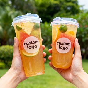 Gobelets jetables en PET 89 mm avec impression de logo personnalisé, 12/14/16/20/24 oz, en forme de U, pour boissons froides, eau minérale, jus, soda, café glacé, transparents, avec couvercles - Product Image 4