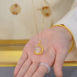 Rabbit Zodiac Pendant Hetian Jade White Jade Inlaid Gold Chain Necklace For Women Everyday Wear - Product Image 3