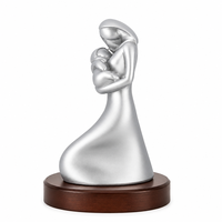 Scultura Astratta in Resina Madre e Bambino, Statuetta Argento Opaco con Base in Legno, Decorazione per la Casa, Regalo per la Festa della Mamma, Incisione Artistica all'Ingrosso OEM