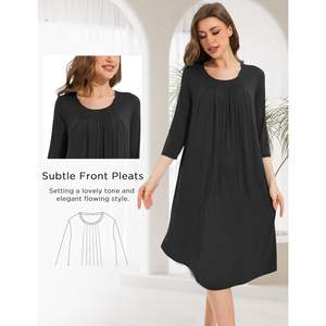 Camisón largo personalizado para mujer, suave, de viscosa de bambú, con mangas 3/4, plisado, para dormir, para mamá. - Product Image 5