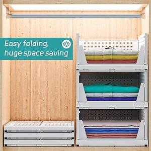 Wardrobe Organizer Stackable <b>Plastic</b> Storage Basket Bin Foldable Clothes Drawer Storage <b>Container</b> - Product Image 5