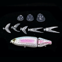 Leurre de pêche rigide flottant avec 3 lèvres et 5 queues détachables pour l'eau salée, appât artificiel à multiples articulations