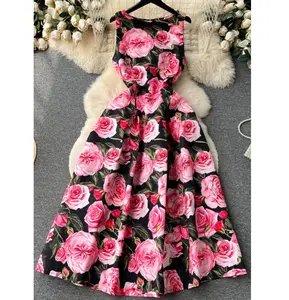 stock Woman Clothes Manufacturer Wholesale Fashion Apparel Elegant Vintage Lady Floral Evening Casual Dresses