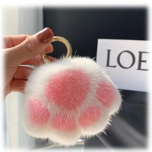 Luxueux doux chat griffe fausse fourrure pompon boule porte-clés en peluche porte-clés pour voiture sac suspendu public cible amoureux des chats - Product Image 2
