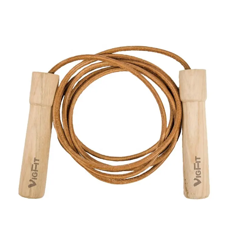 Leather rope+wooden handle professional speed jumping rope for Gym & Home Fitness Workouts