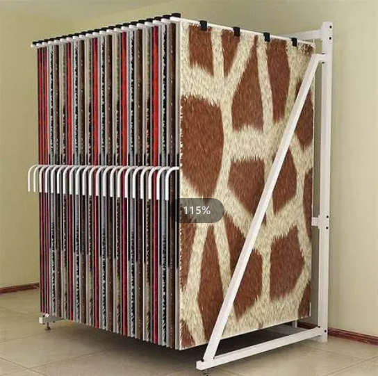 Apache Customized Size Logo New Style Hanging Turning Metal Sliding Rug Carpet Display Rack Stand for Retail Store — view 2