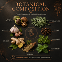 Gouttes liquides à base de plantes avec coquille de noix noire, armoise, clou de girofle, ail, oignon d'orengine, gingembre 50ml 50 portions Vente en gros OEM